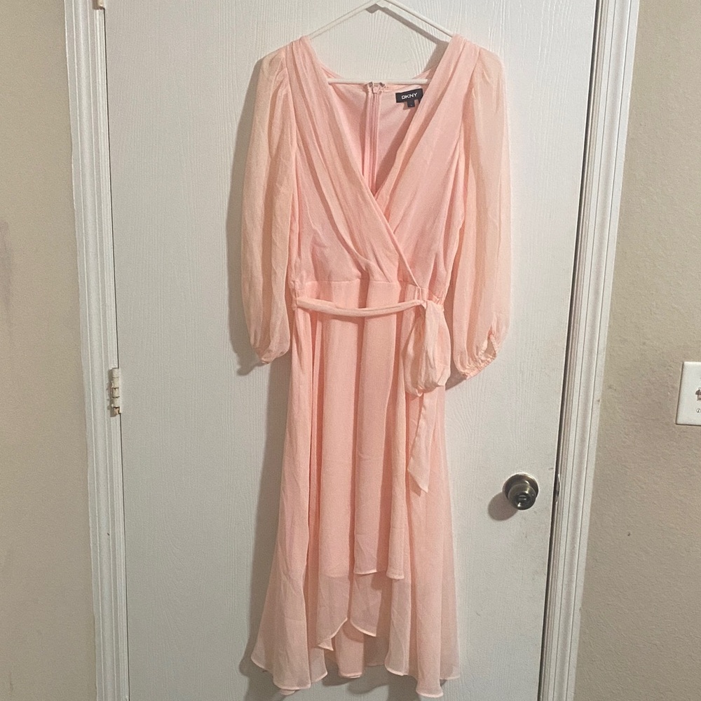DKNY Peach Long Sleeve Wrap Dress